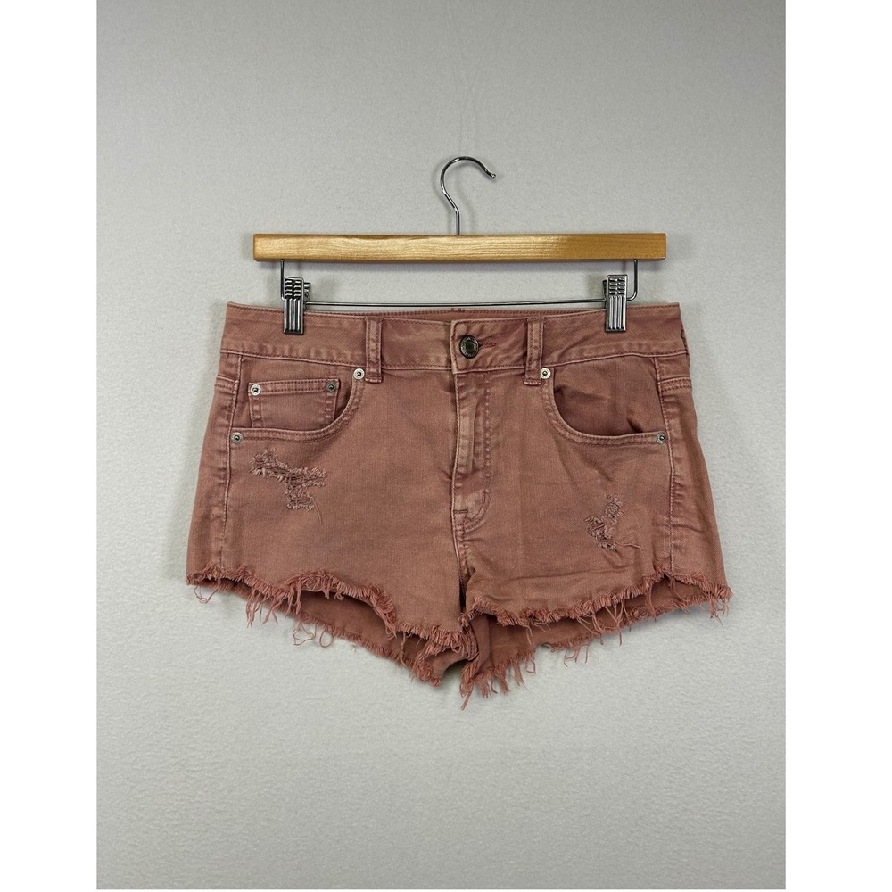 Boho Distressed American Eagle Womens‎ 8 Pink Denim Frayed Cut Off Shorts